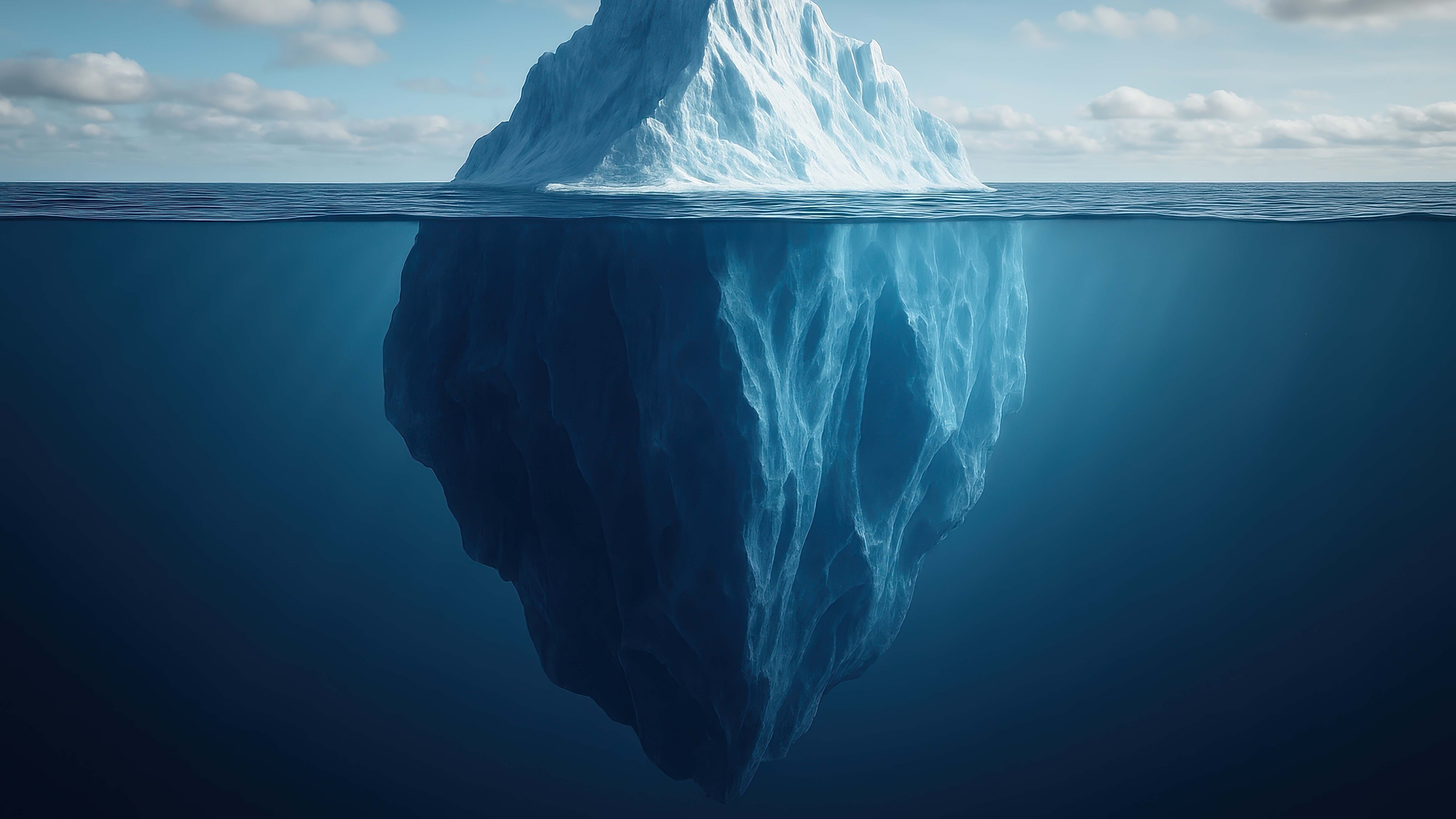 Massive iceberg floating in polar waters revealing hidden underwater portion concept