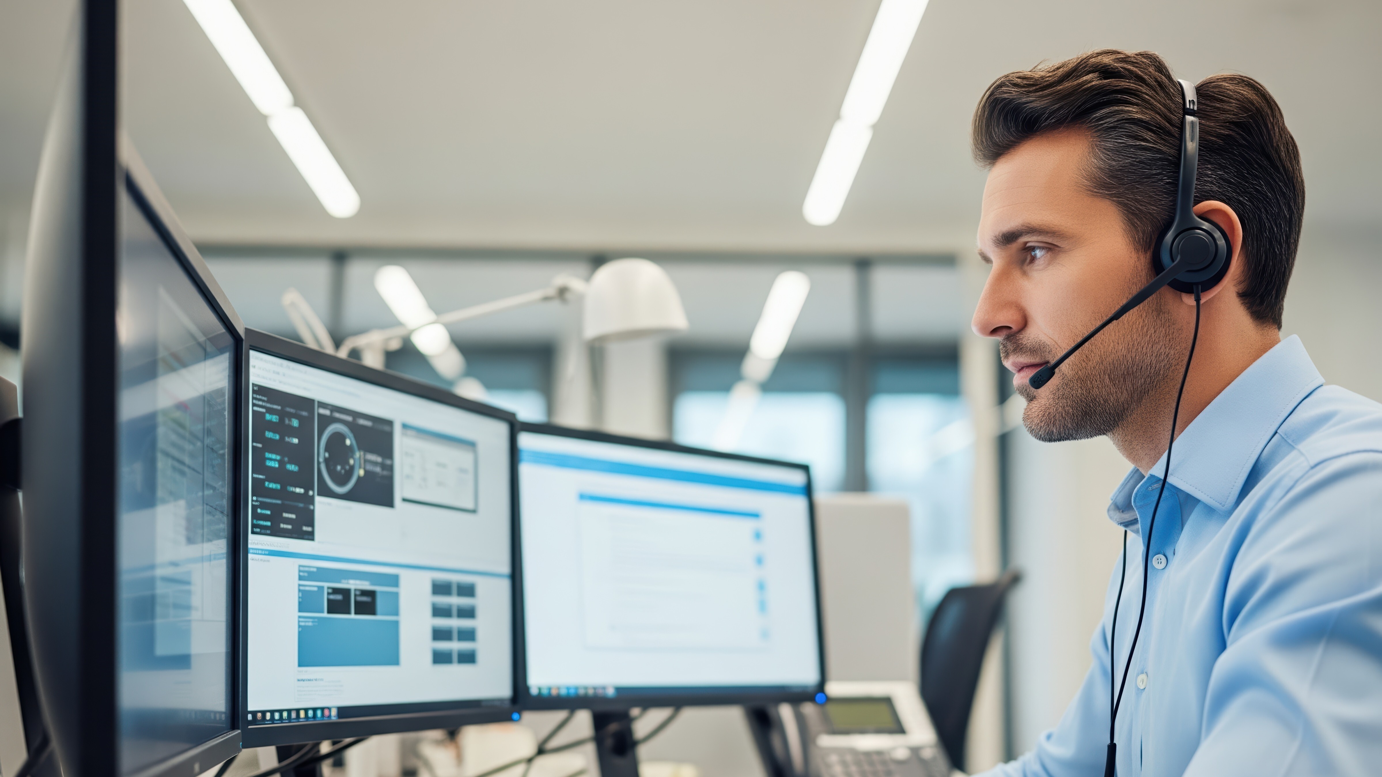 Man with headset on on computer,  reporting and highlighting the vulnerabilities