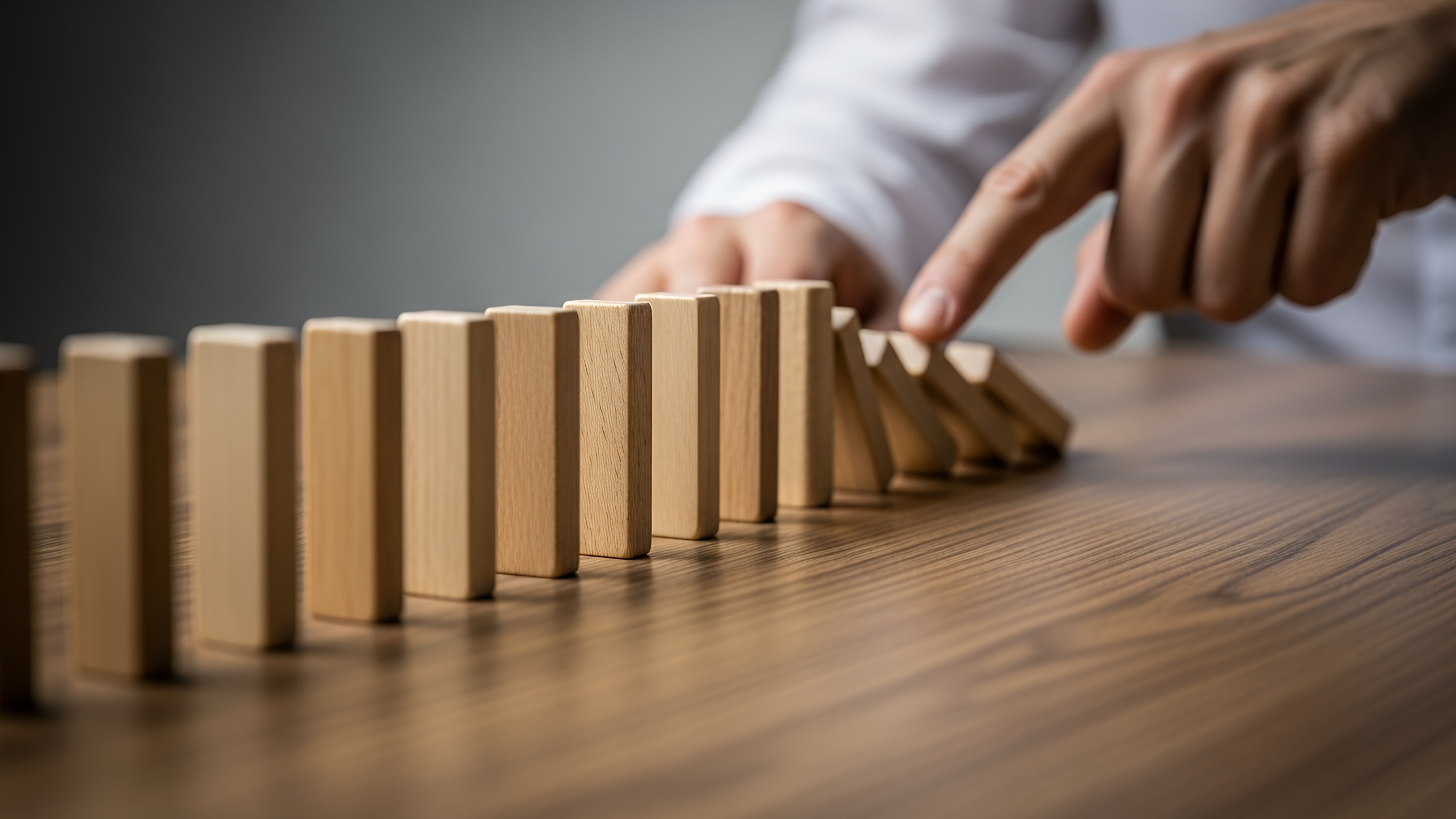 Domino Effect Concept Image Risk Management Business Strategy Decision Making Cause and Effect Chain Reaction Planning Impact Consequences Stability Vulnerability