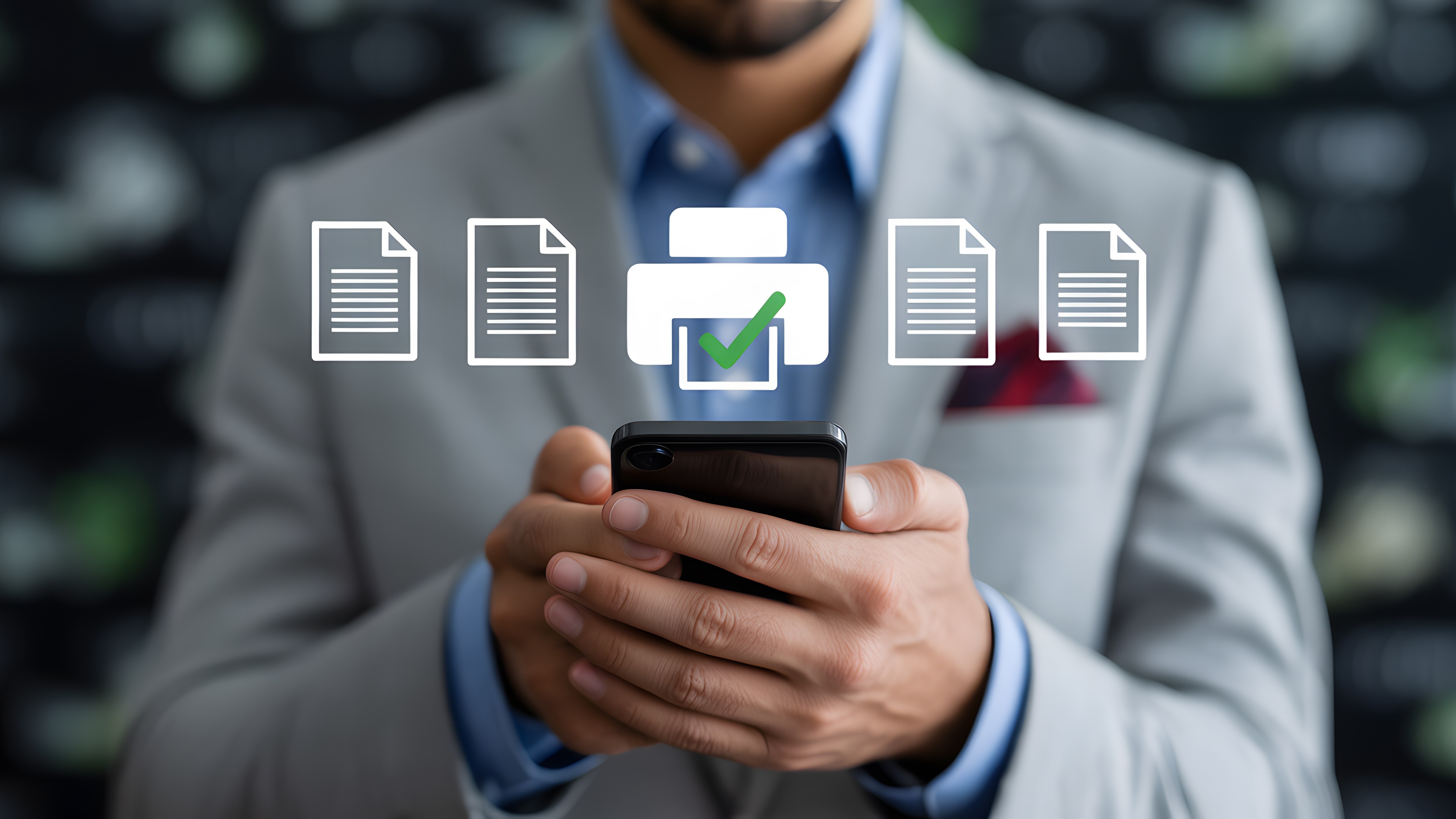Seamless device management via smartphone, streamlining document workflow and approvals with digital convenience.