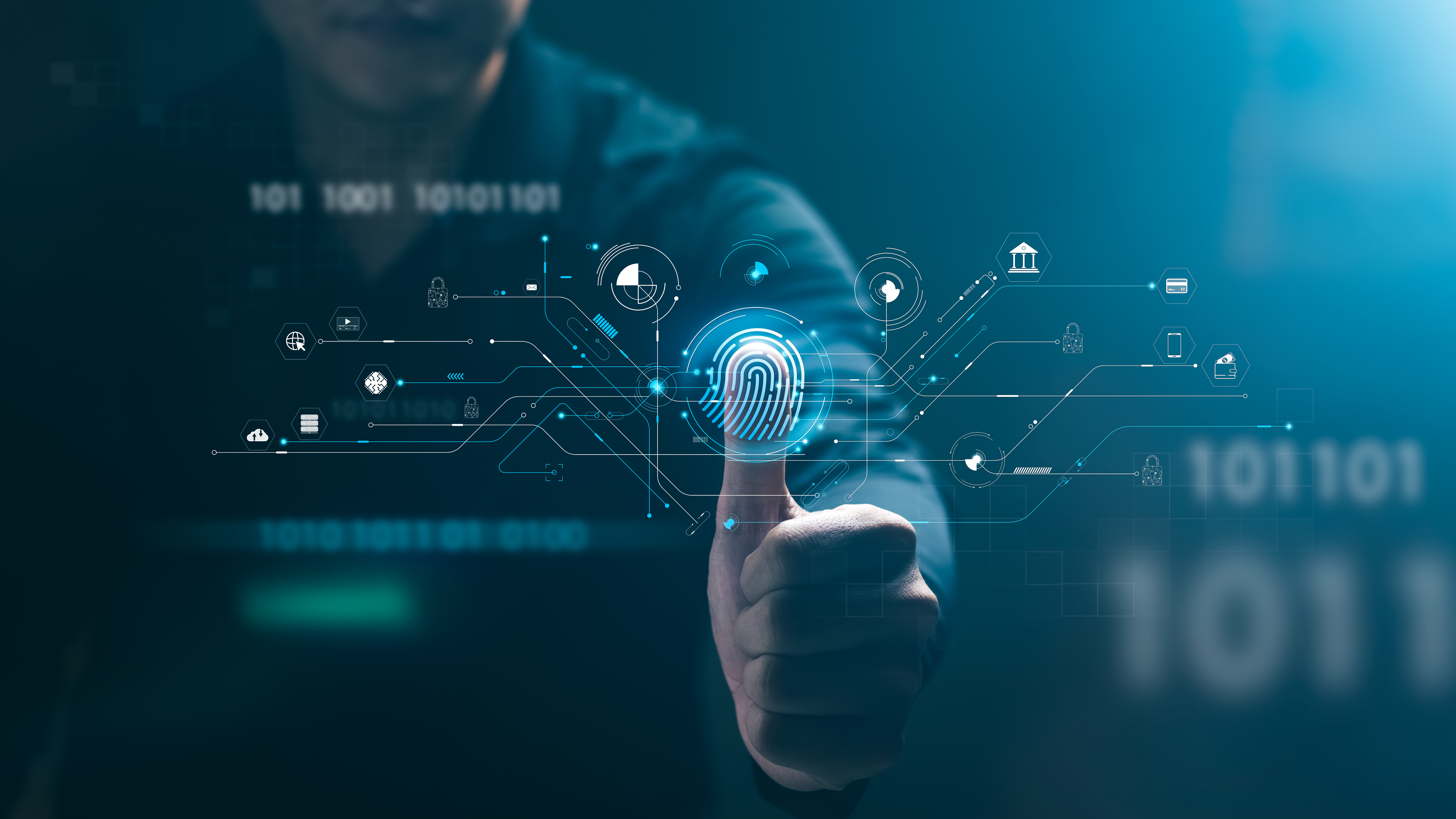 Security of future technology and Cybernetics on the Internet, finger scanning allows access to security and identification of big Data businesses, bank and Cloud Computers. 