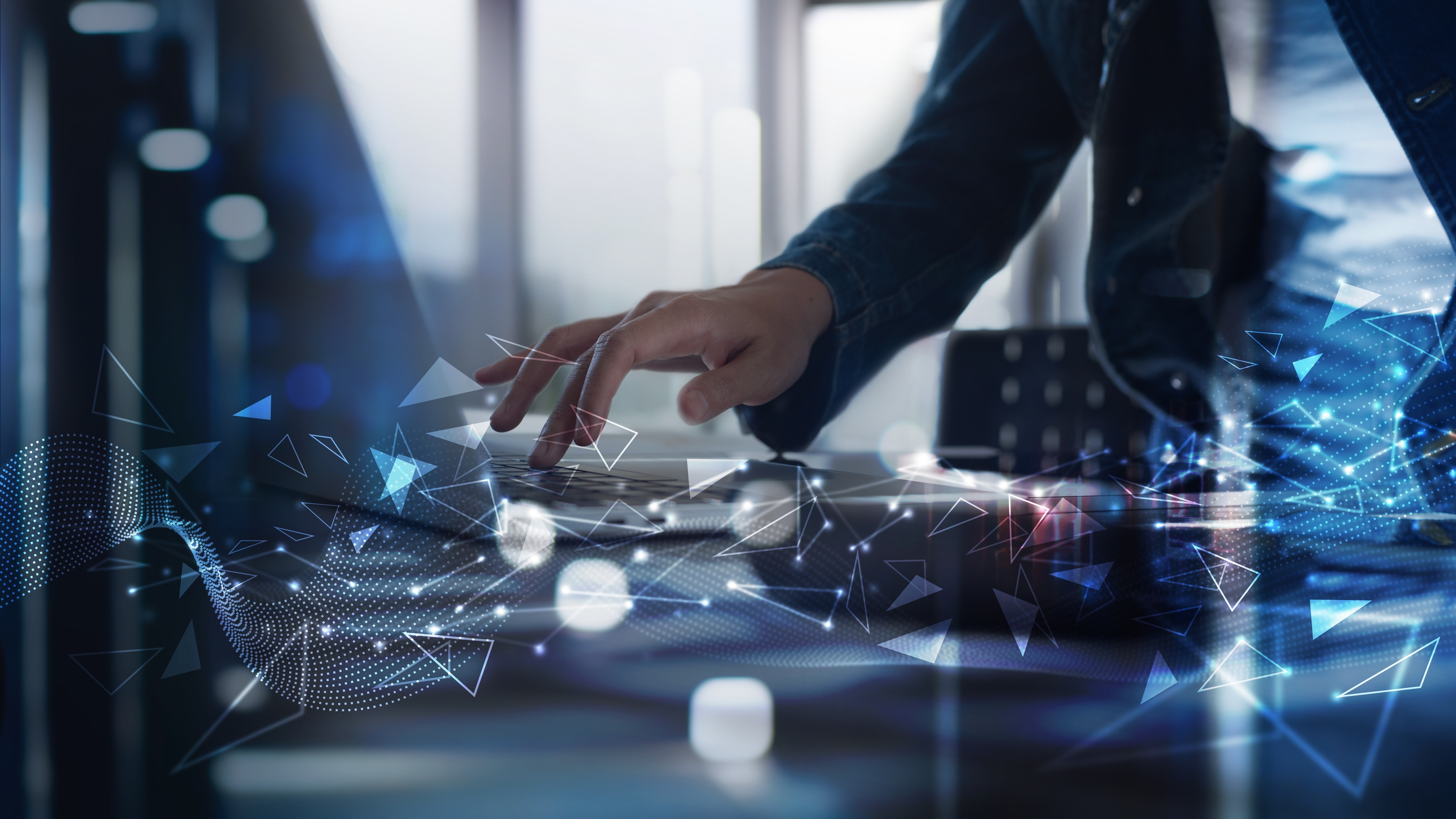 Digital technology, big data, IoT Internet of Things concept. Woman using computer devices with Ai technology, futuristic network