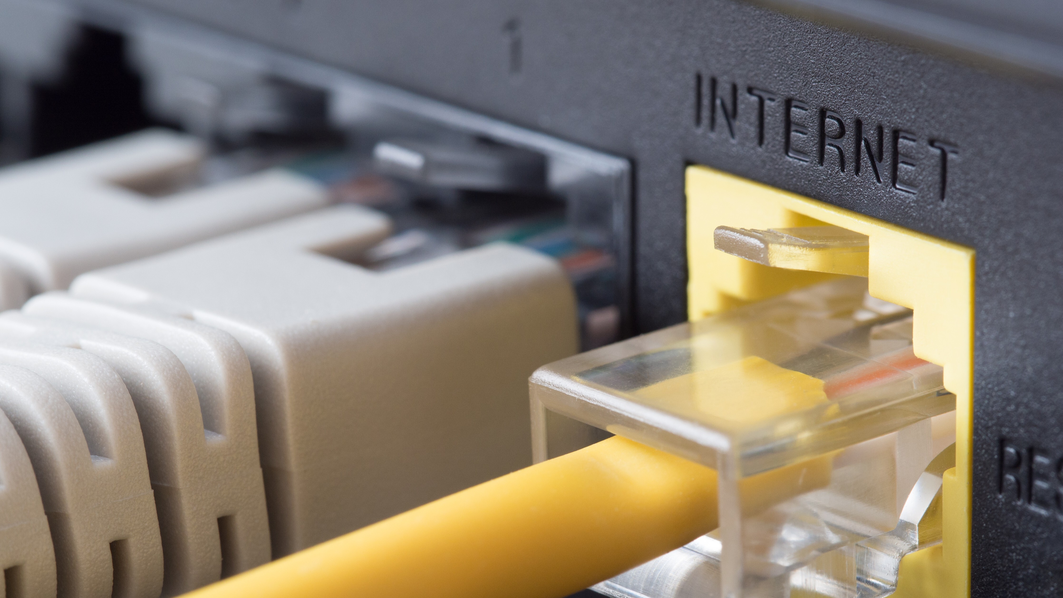 Network cables connected to a router or modem